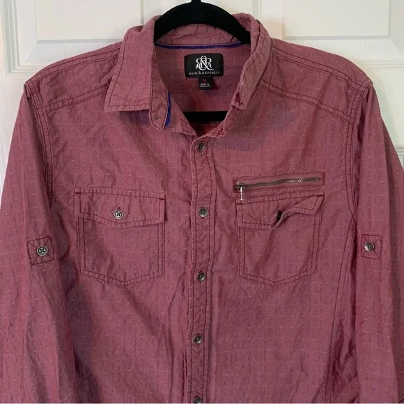 Rock & Republic Burgundy Textured Button Down Long Sleeve Shirt, size M - Picture 3 of 8